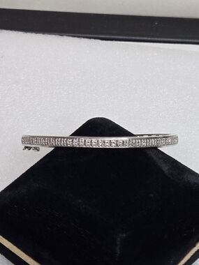 Sterling Silver Diamonds Pave Bangle Bracelet - Silver